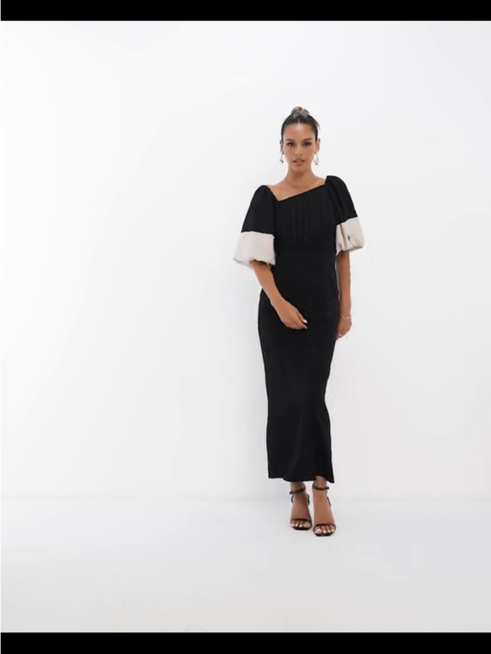 ASOS Black Midi Dress with Beige Sleeve Cuffs